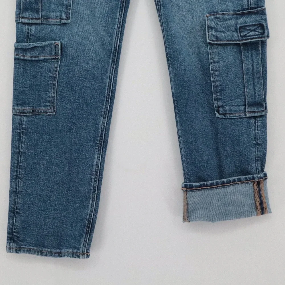 American Eagle Womens Sz 000 Reg High Waisted Cargo Jeans Medium Wash Y2K 90s